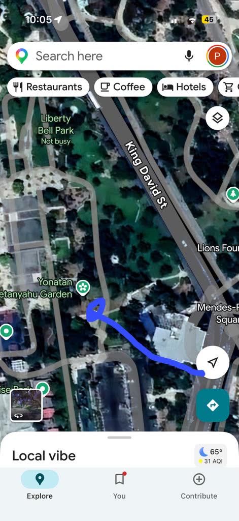 Google Maps view of Gan HaPaamon (Liberty Bell Park) pickleball court location in Jerusalem