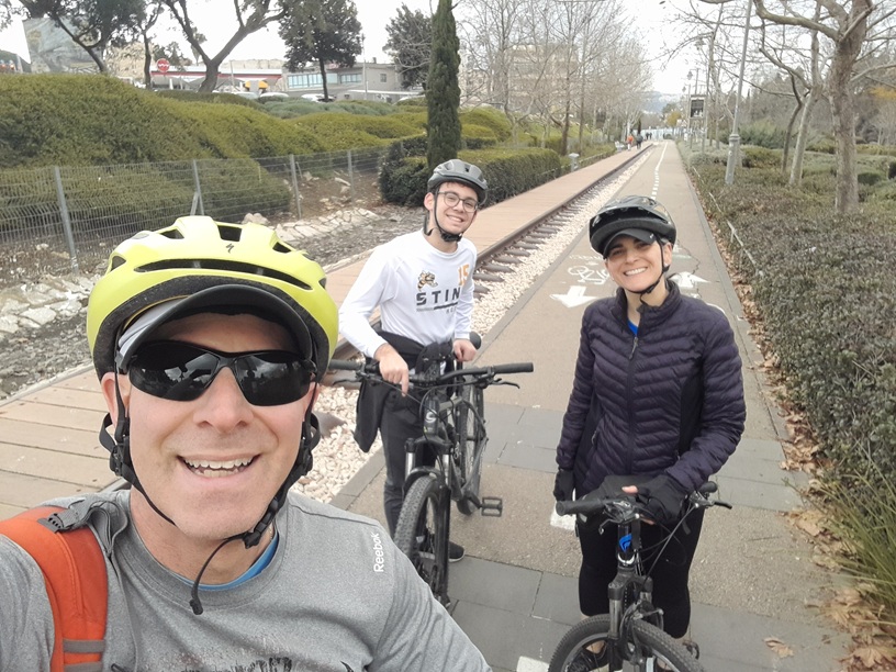 Raphi Shalom with friends on the historic Train Track Park railway corridor